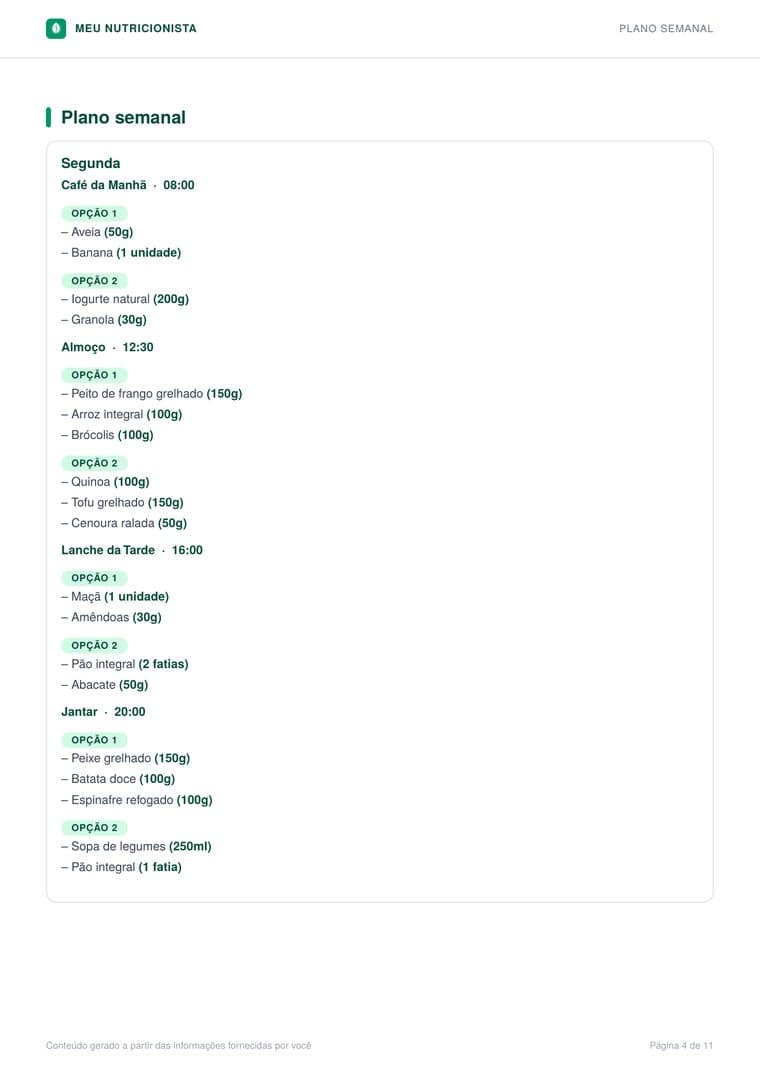 Cardápio da semana
